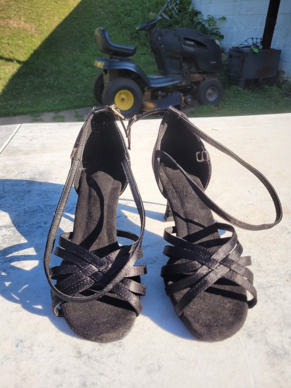 ​Black Satin Latin Ballroom Dance Heels Shoes Crisscross Strap EU 37 Salsa Tango